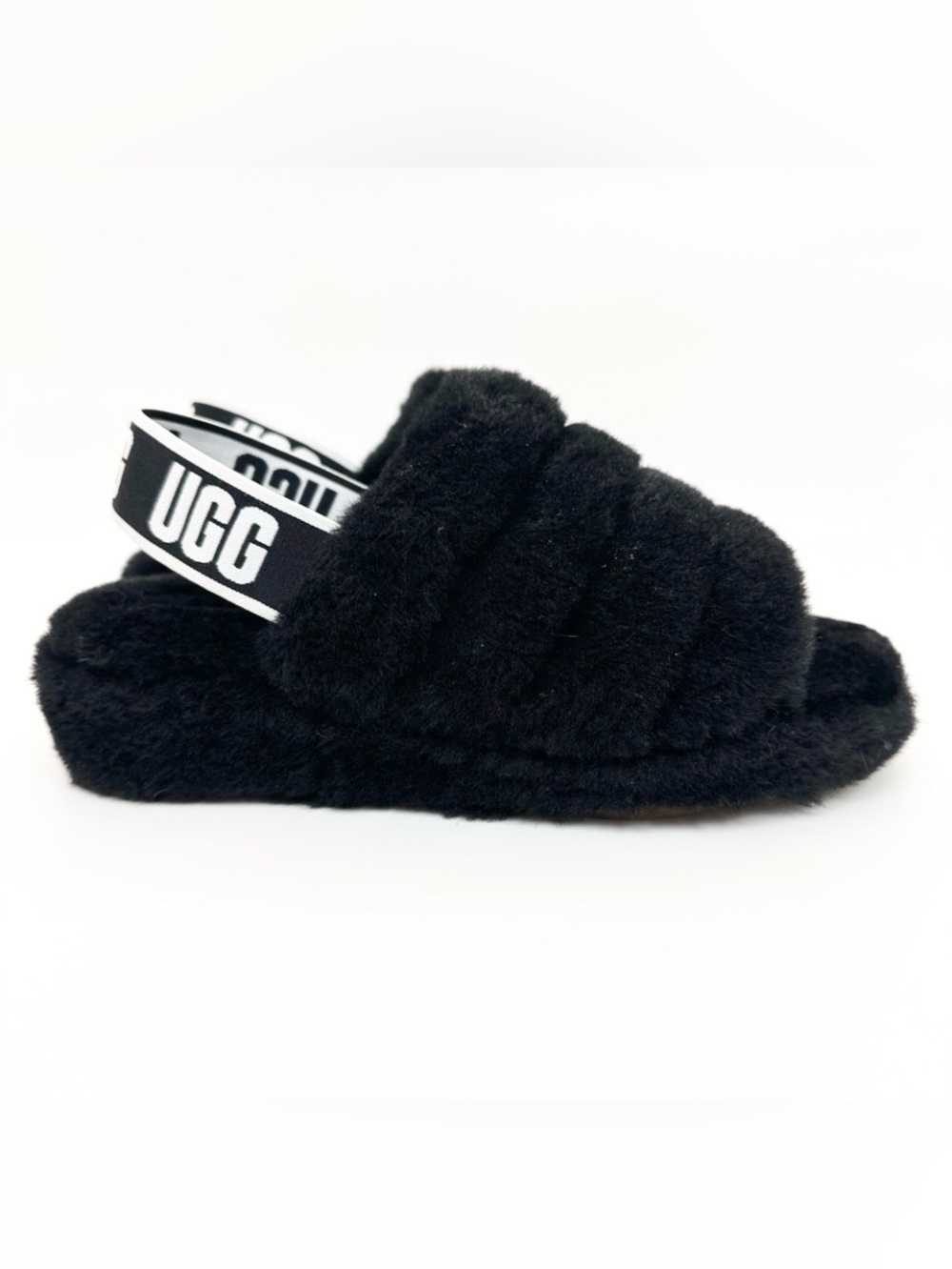 UGG Fluff Yeah Slide Sandal Kids Size 5 Women’s Size 6.5 Black
